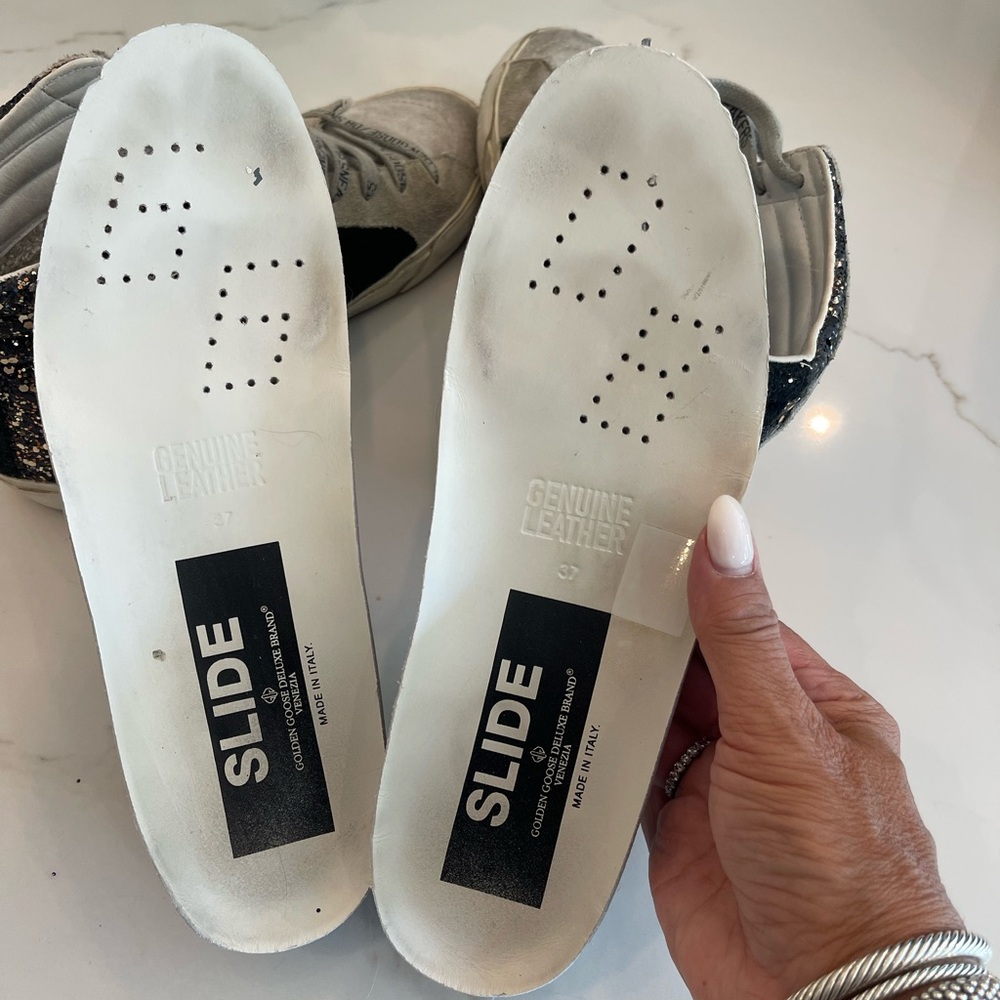 Golden Goose Slides size 37 great condition Glitter orange star grey suede - Picture 10 of 16